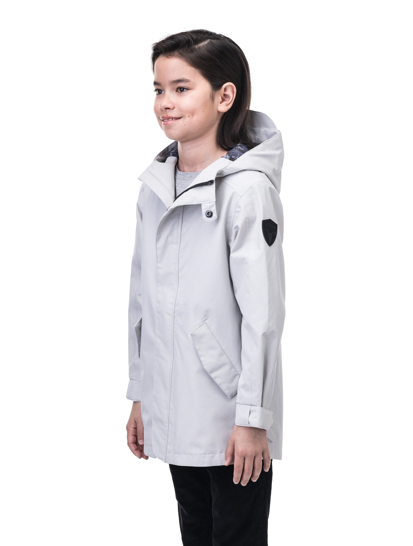 Kids' hip length raincoat with hood in Lt Grey