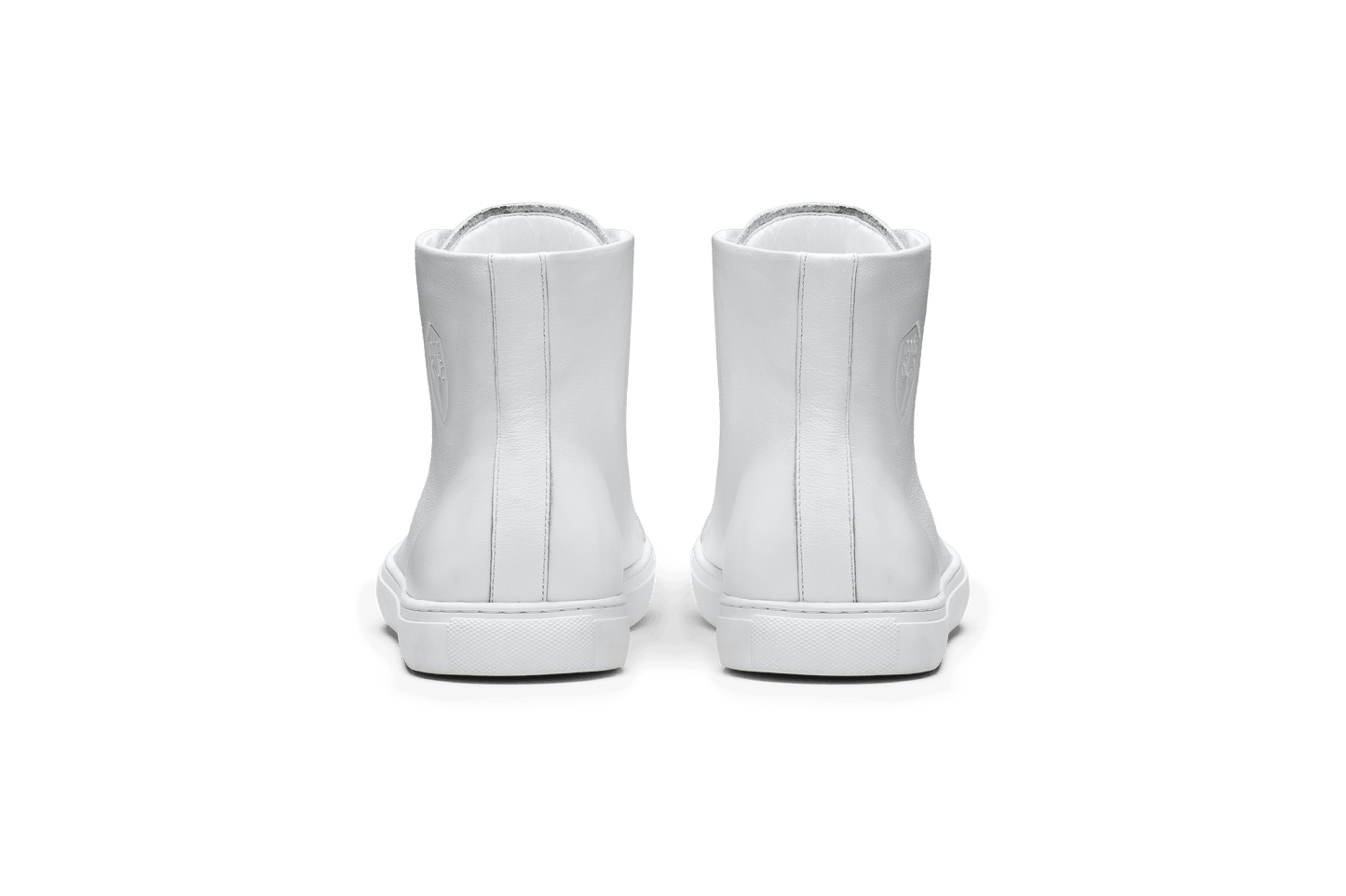 Unisex high top sneaker with Nobis crest embossed on the right side of the shoe in White