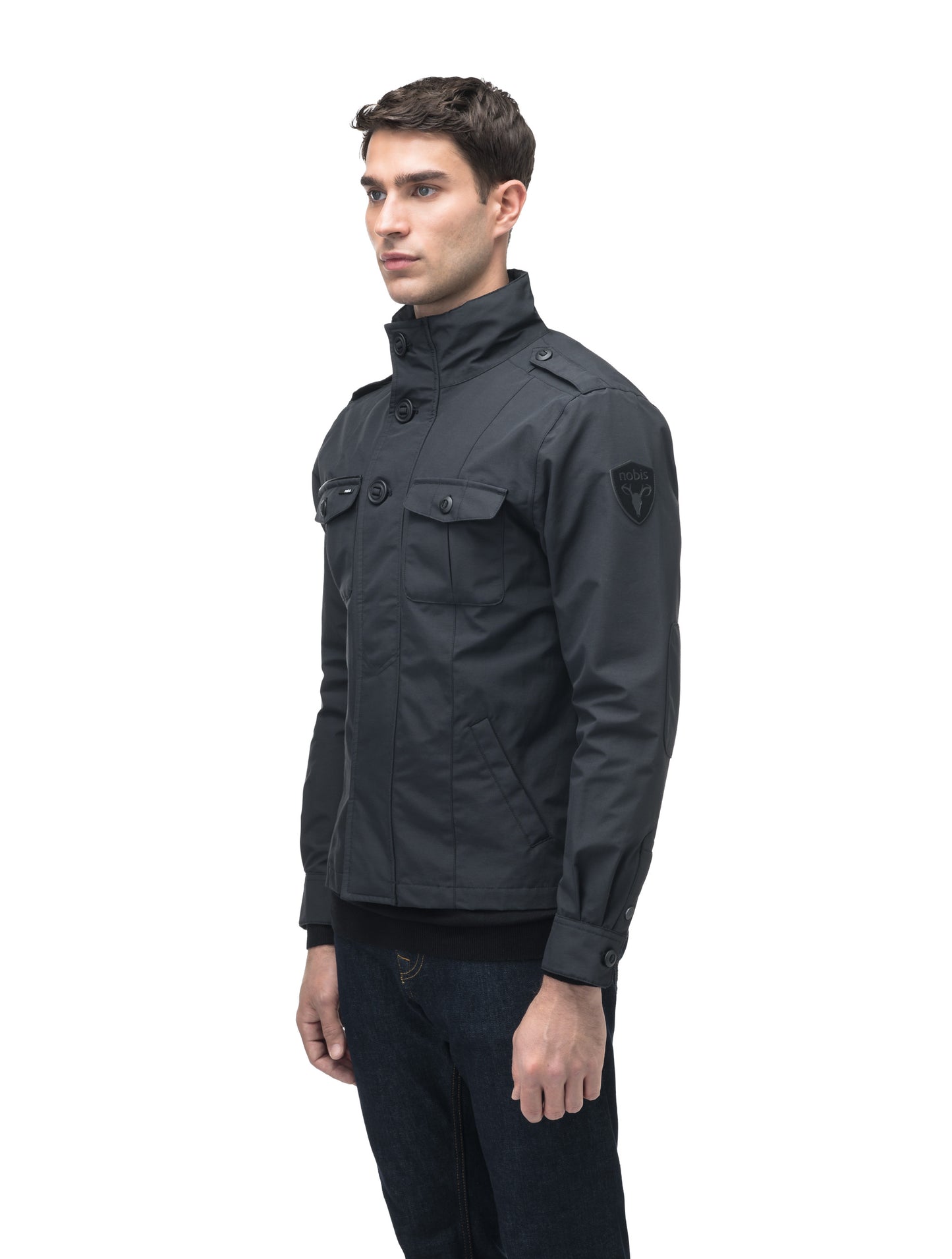 Men's waist length military style jacket in Black