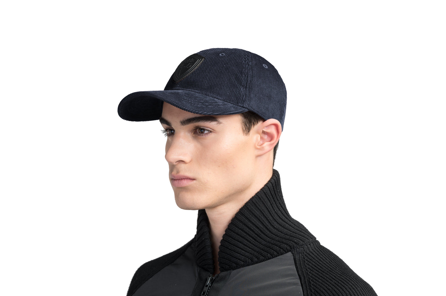 Carter Unisex Tailored Ball Cap in 100% cotton corduroy, unstructured crown, curved brim, and leather strap back with metal buckle closure, in Navy