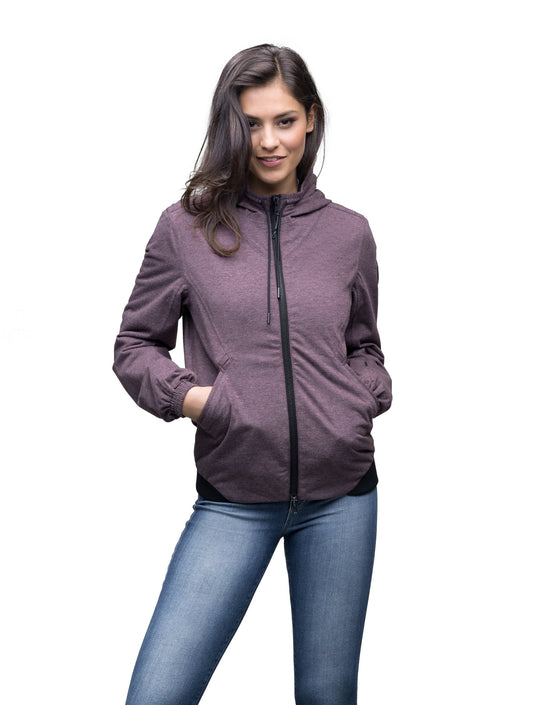 Women's lightweight jersey down filled jacket in Maroon + Maroon