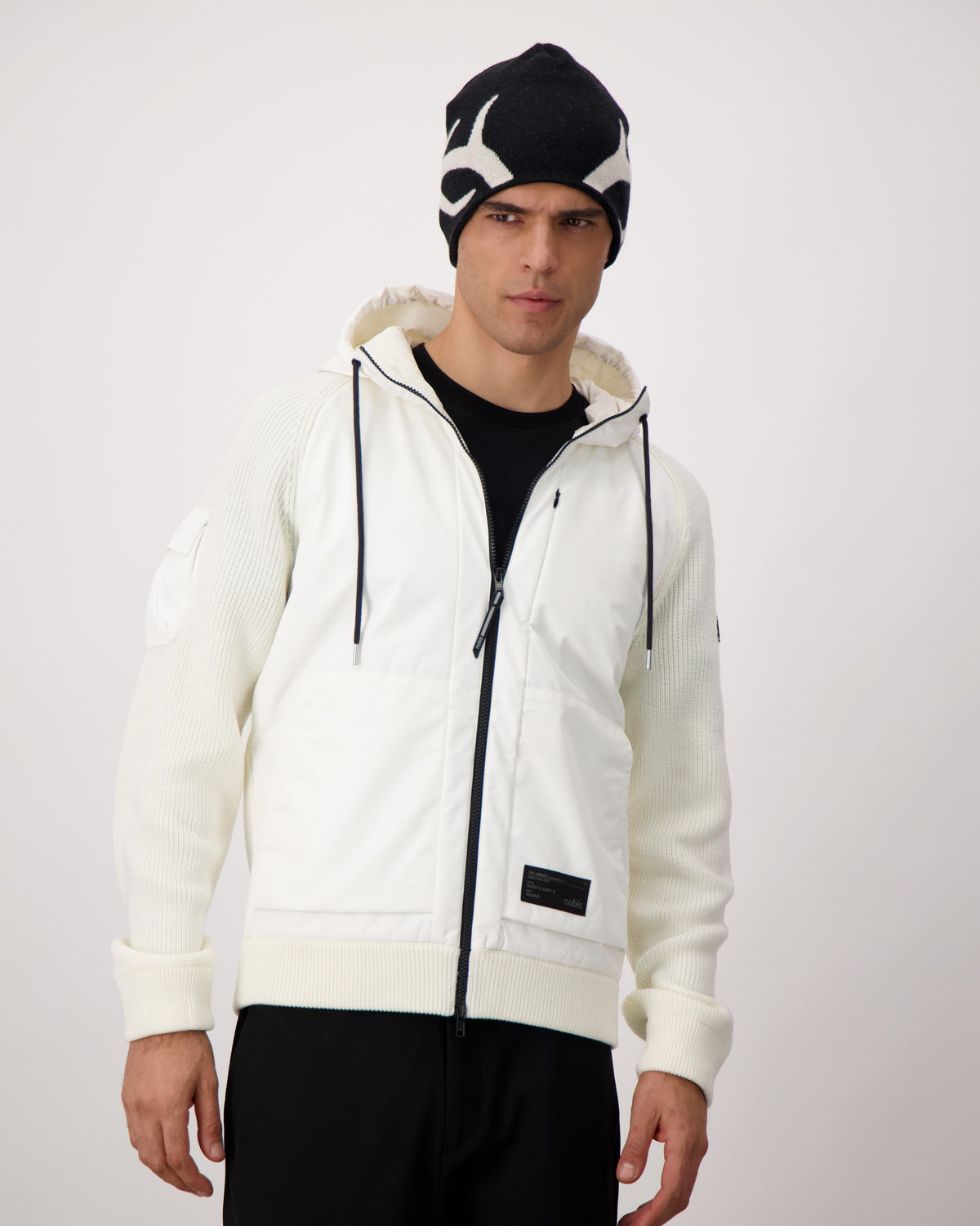 Antler Beanie in merino wool blend, antler knit motif on front, in Black