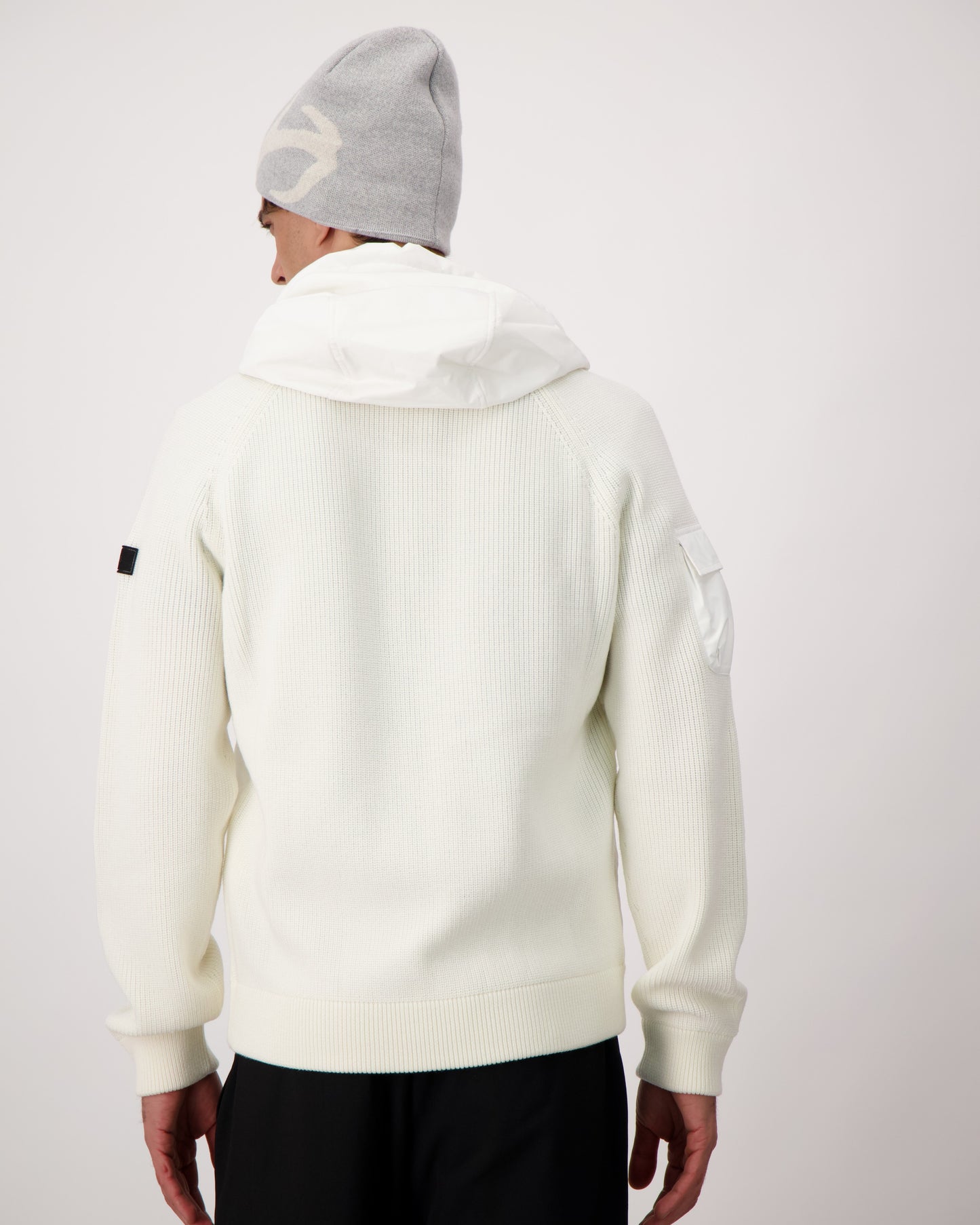 Antler Beanie in merino wool blend, antler knit motif on front, in Grey