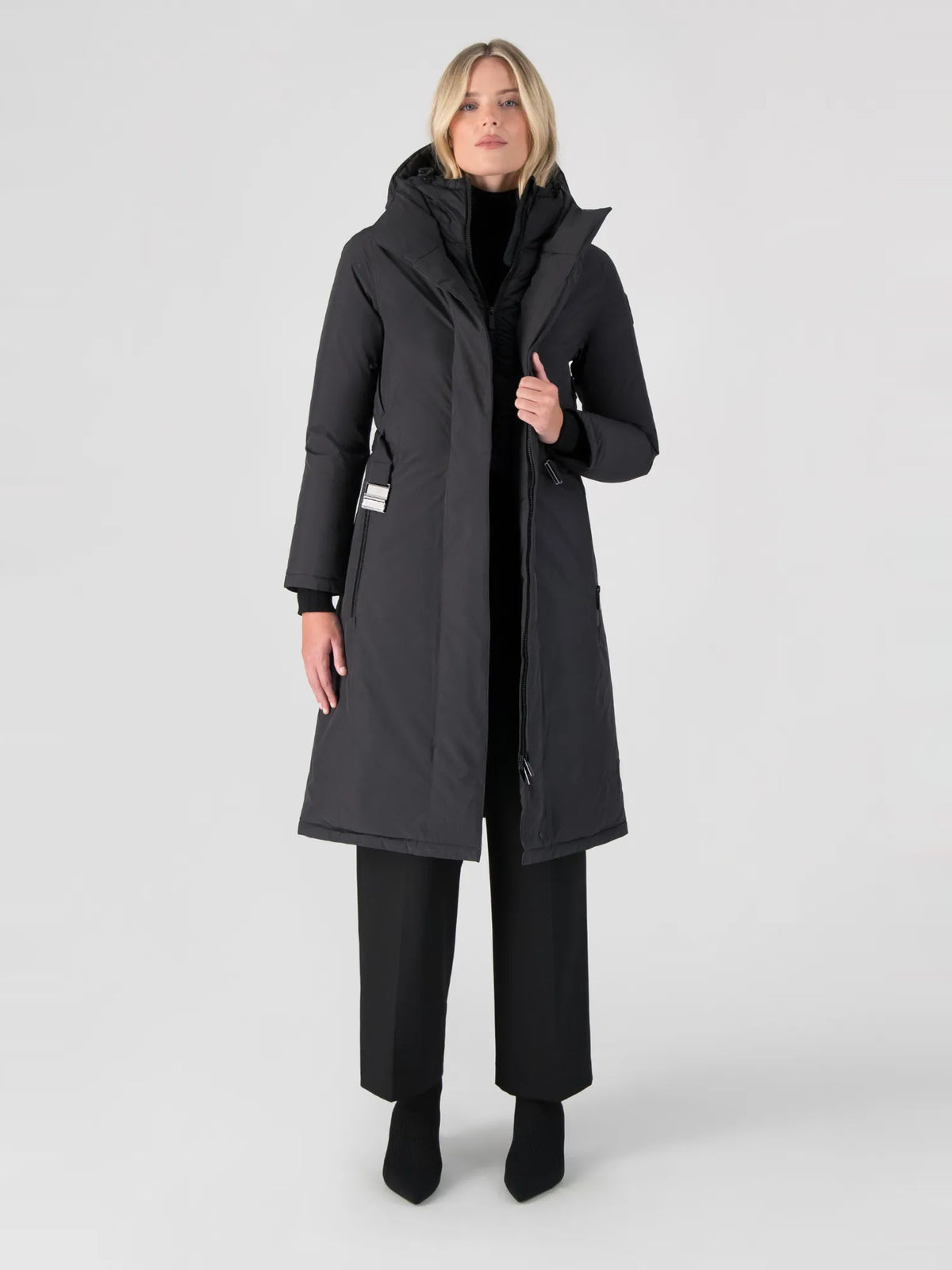 Lara Women's Belted Parka - Black