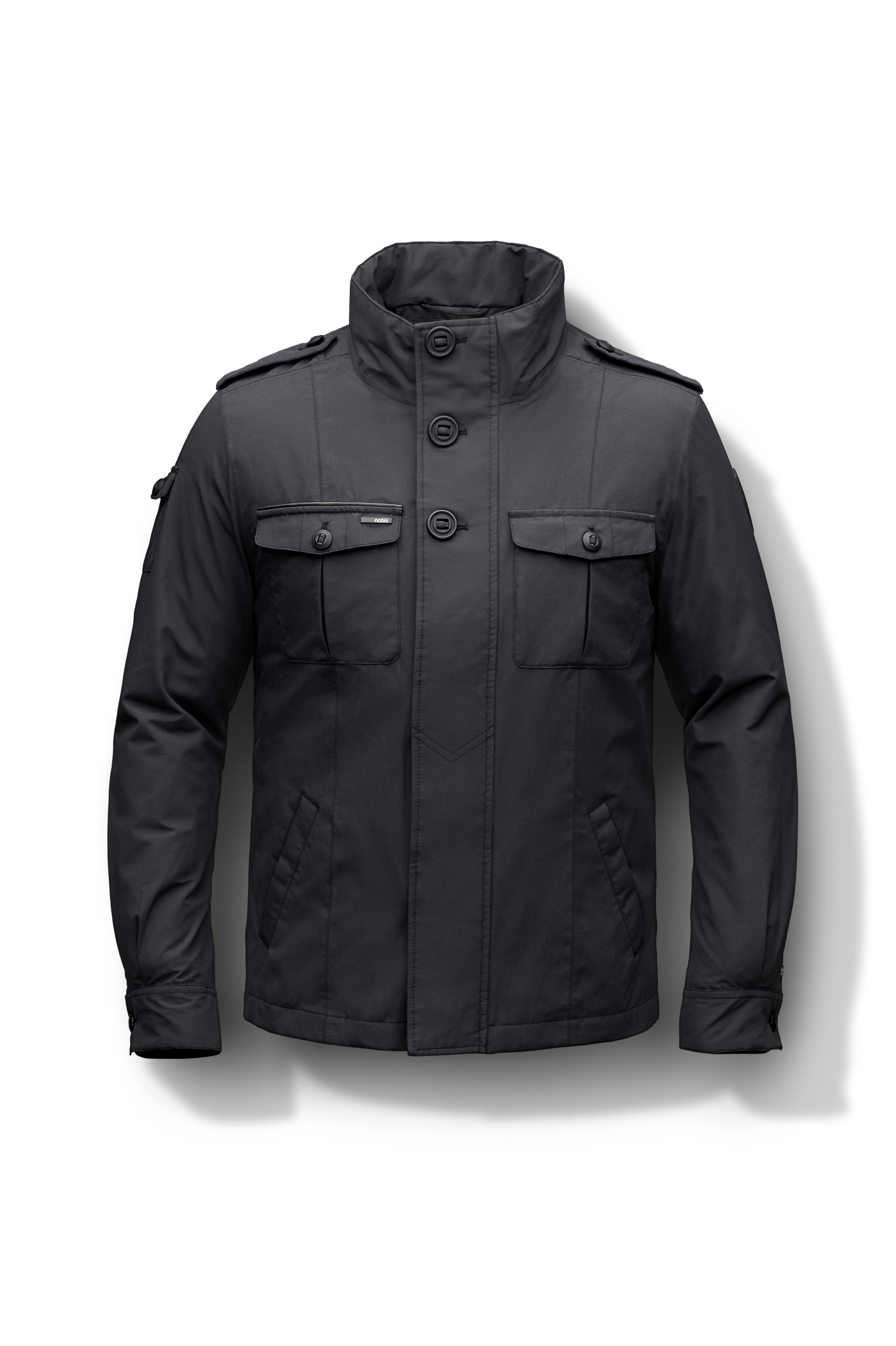 Men's waist length military style jacket in Black