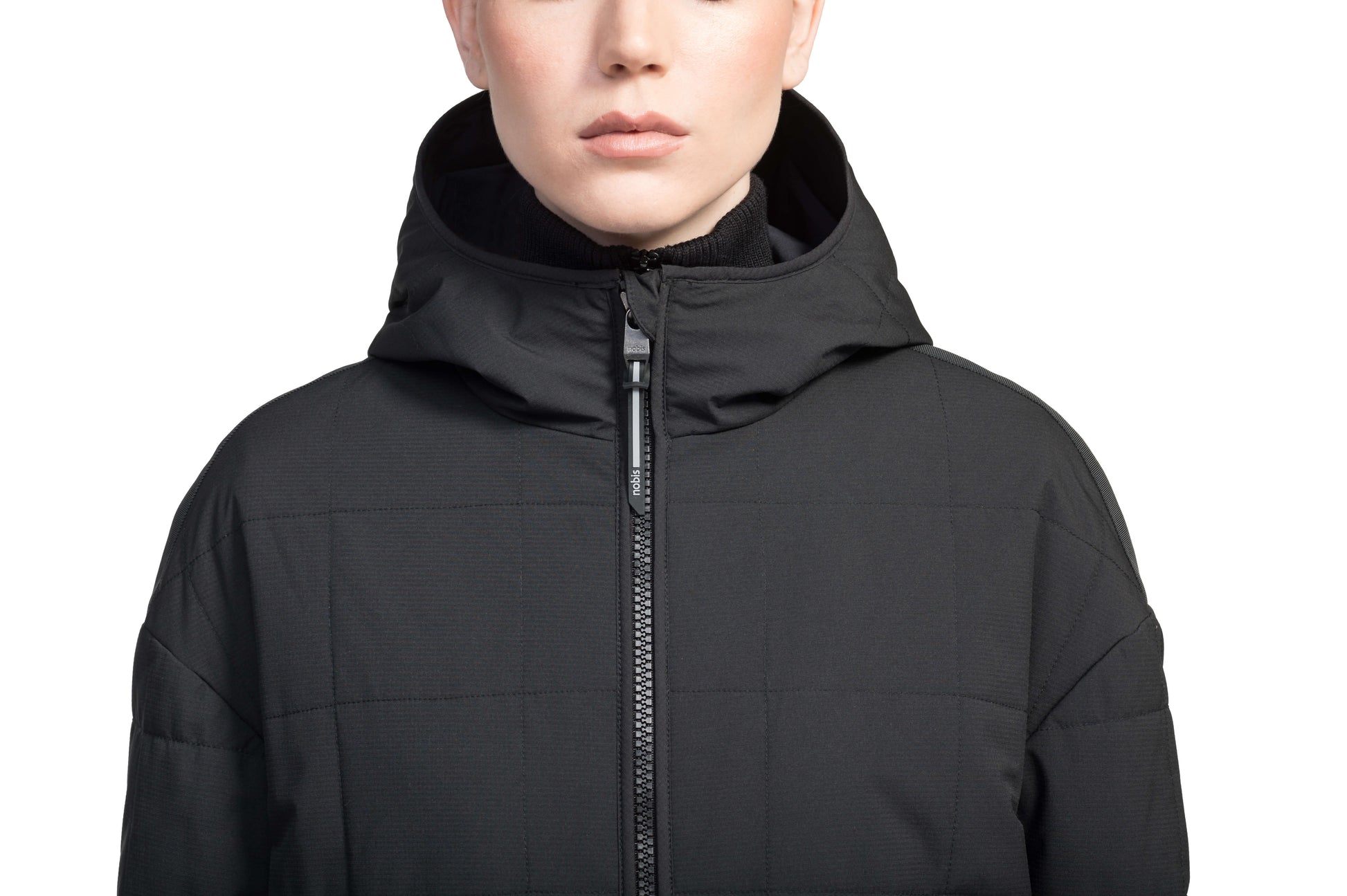 Radar Women's Performance Long Midlayer Jacket in long length, premium stretch ripstop and stretch Toray nylon fabrication, premium 4-way stretch, water resistant Primaloft Gold Insulation Active+, non-removable hood with adjustable draw cord, 2-way branded zipper at centre front, single welt pockets with magnetic closure at hips, elongated ribbed cuffs, grosgrain ribbon detail at shoulder and side seams, and snap closure side seam vent, in Black