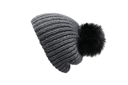 Toque with pom pom in Heather Grey + Heather Grey