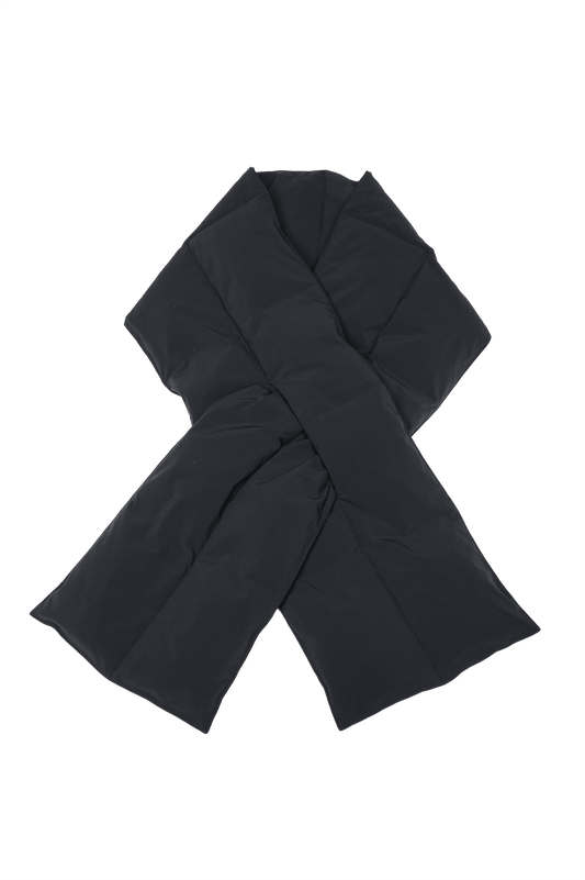 Kara Unisex Quilted Scarf with synthetic down fill, and pull-through slit fastening, in Black + Black