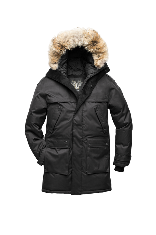 Men's Best Selling Parka the Yatesy is a down filled jacket with a zipper closure and magnetic placket in CH Black + CH Black