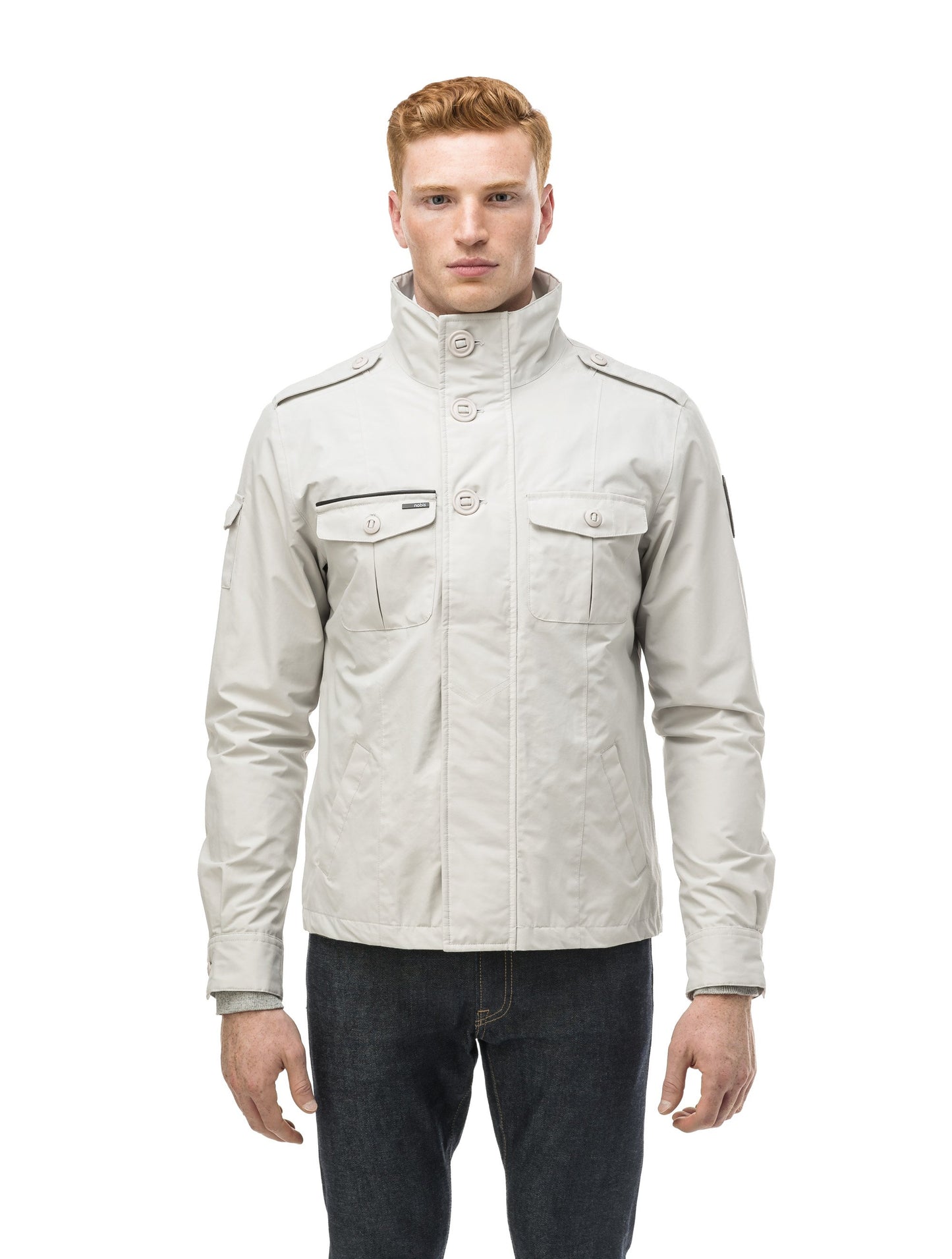 Men's waist length military style jacket in Light Grey