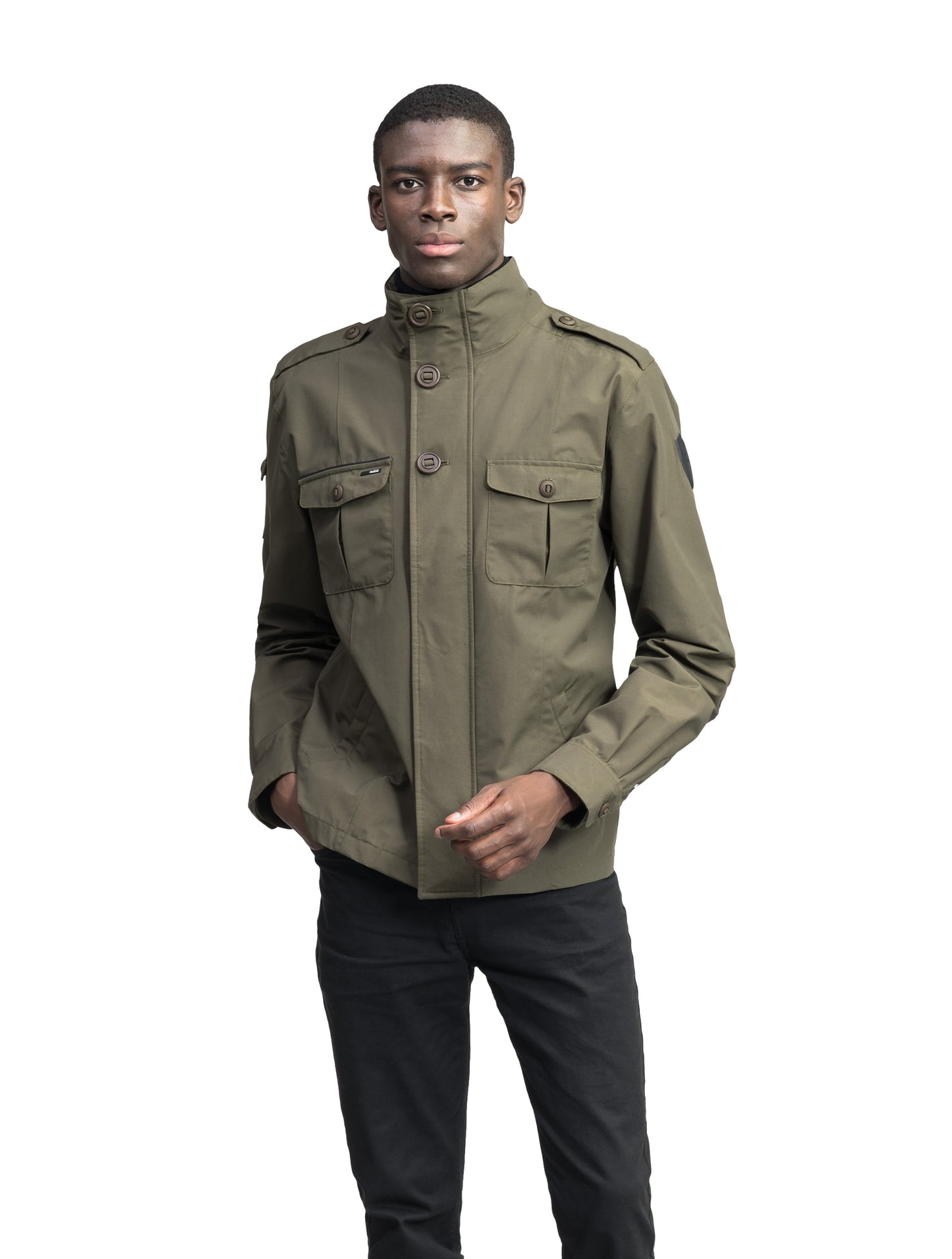 Men's waist length military style jacket in Fatigue