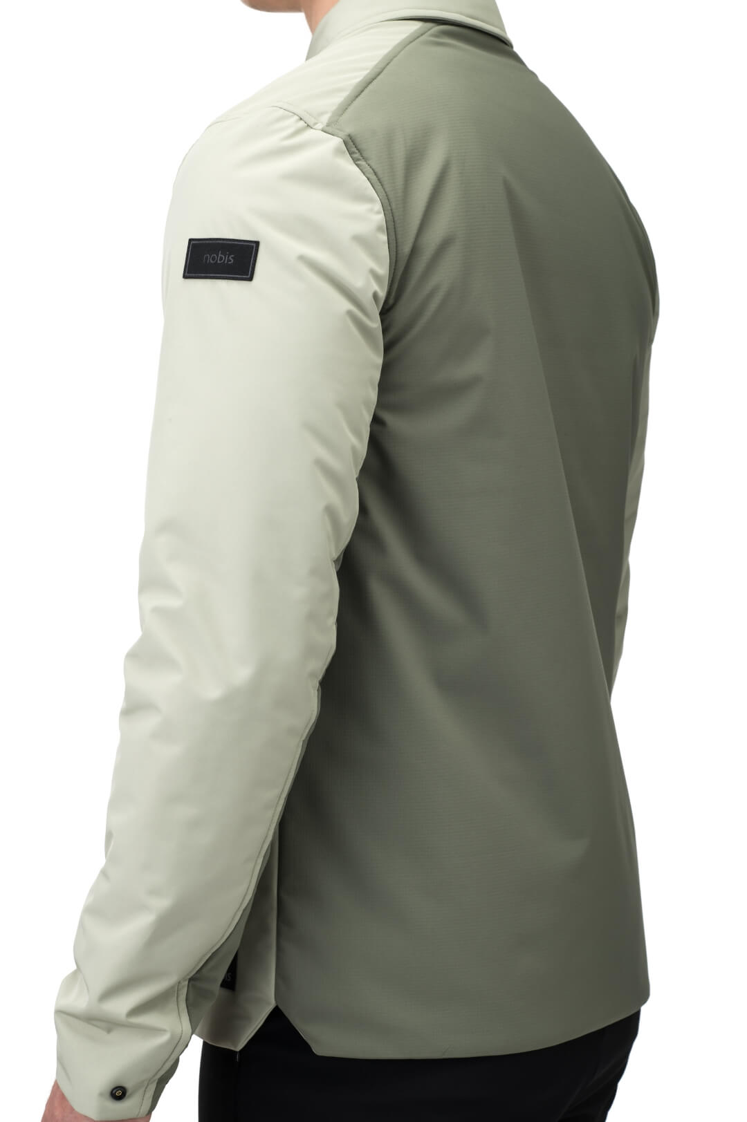 Ander Men's Mid Layer Shirt in hip length, PrimaLoft Gold Insulation Active+, 3-Ply Micro Denier front and 4-Way Durable Stretch Weave back, zipper chest pockets, snap button wind flap, and snap button cuffs, in Tea/Clover