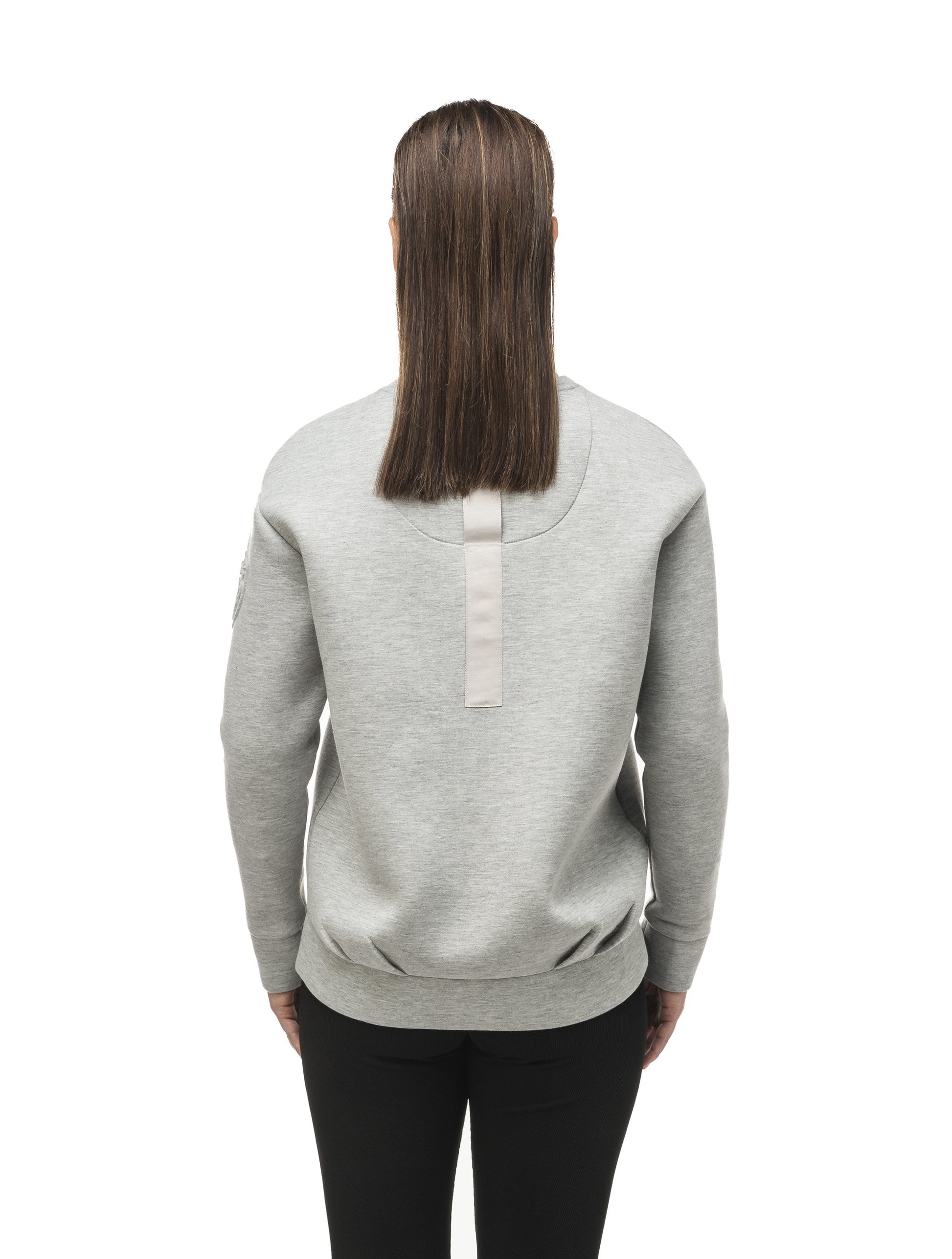 Classic women's crew neck pullover with fold over hem detail in Grey Melange