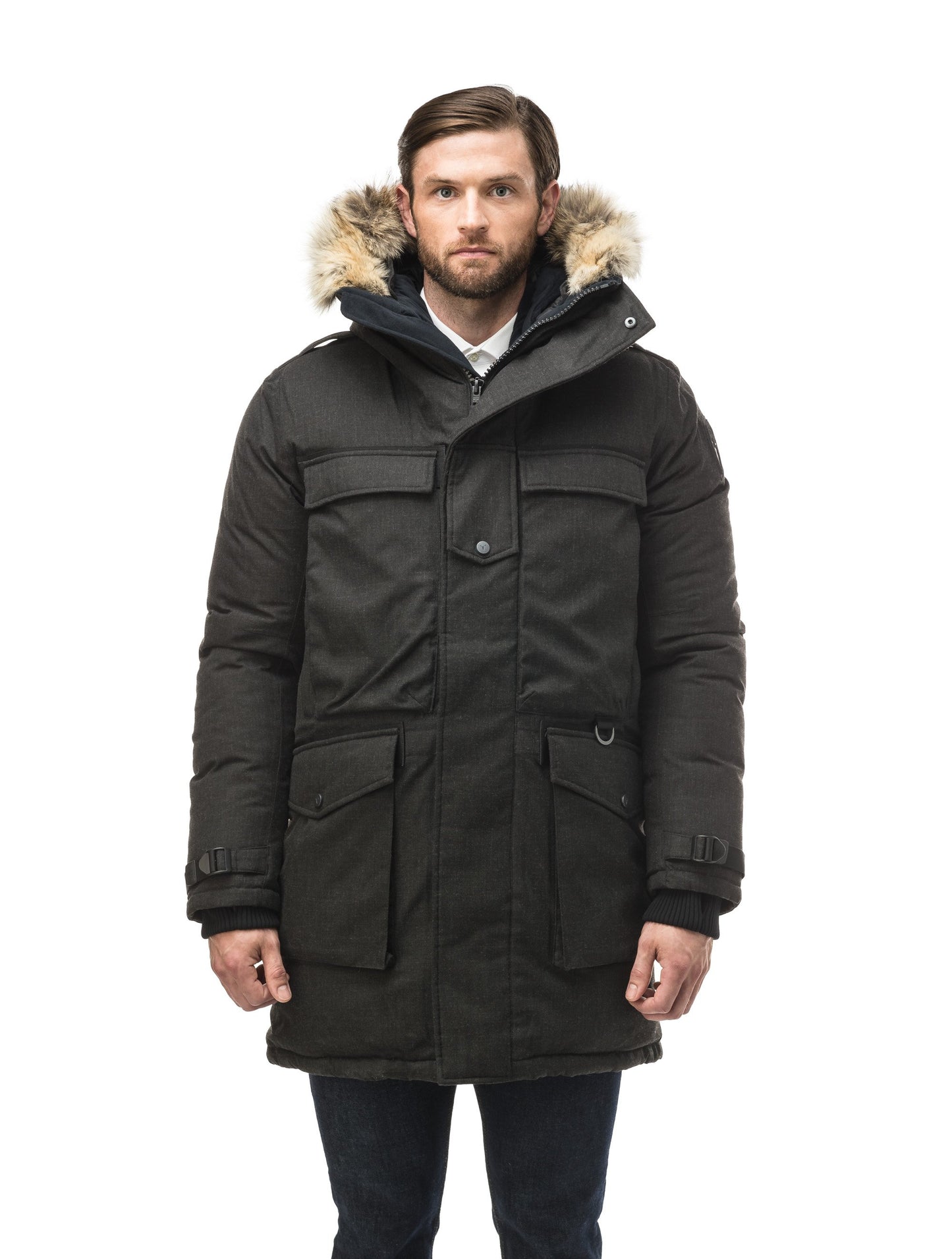 Men's extreme wamrth down filled parka with baffle box construction for even down distribution in H. Black