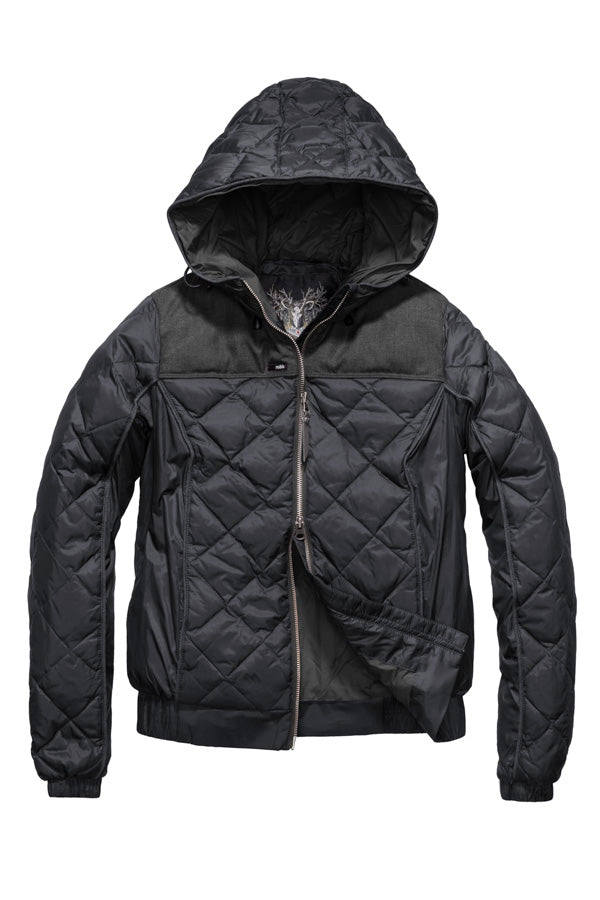 Men's lightweight quilted down hoodie in Black/H. Black