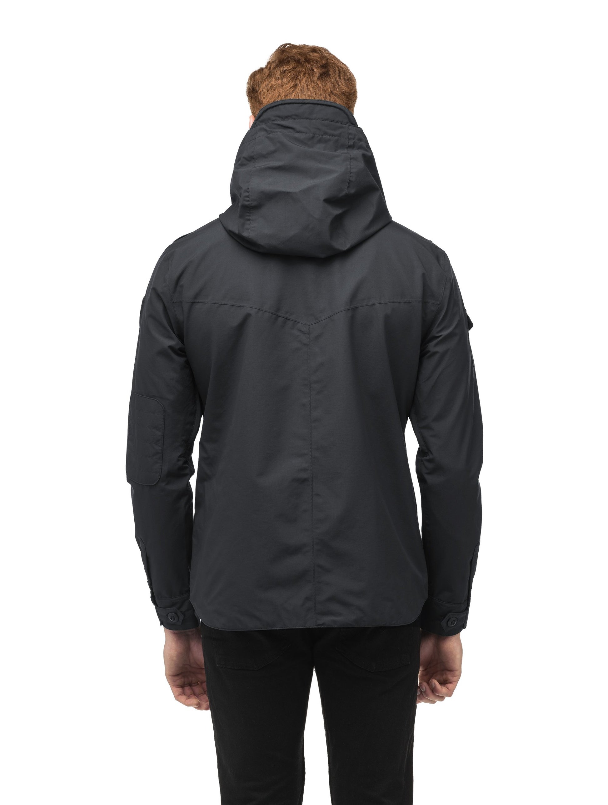 Men's hooded shirt jacket with patch chest pockets in Black