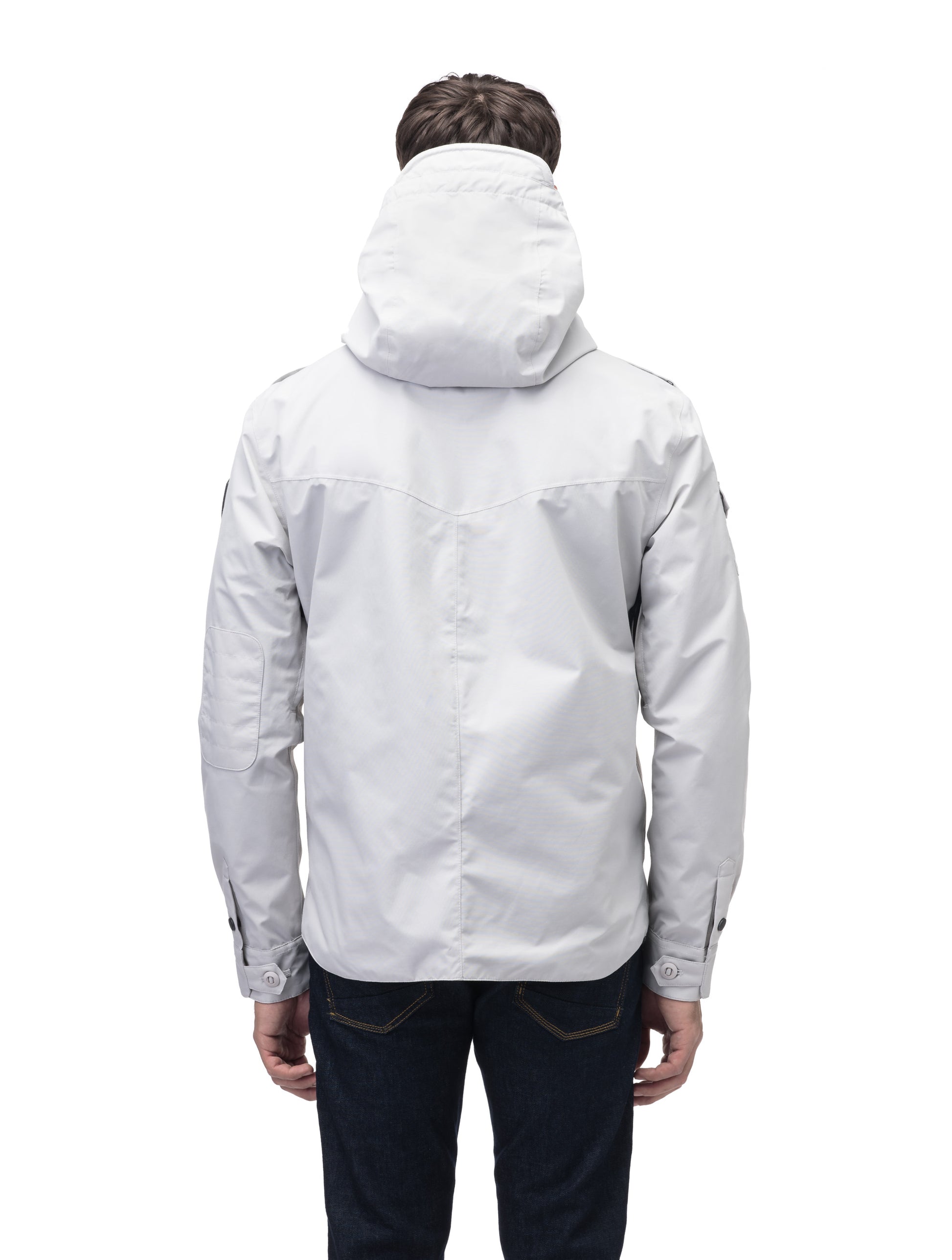 Men's hooded shirt jacket with patch chest pockets in Light Grey