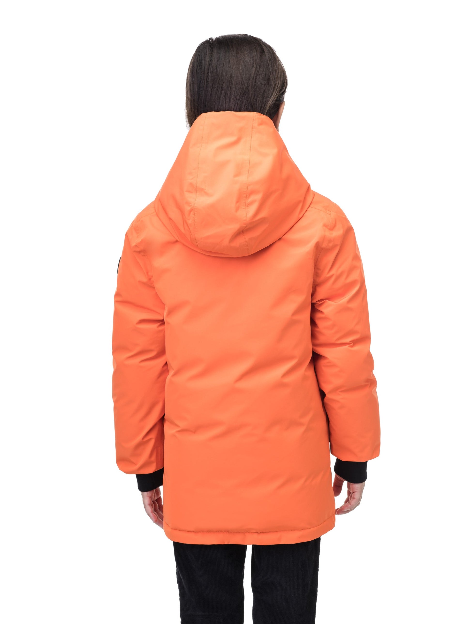 Kids' reversible knee length, down filled parka with waterproof finish in Atomic/Camo