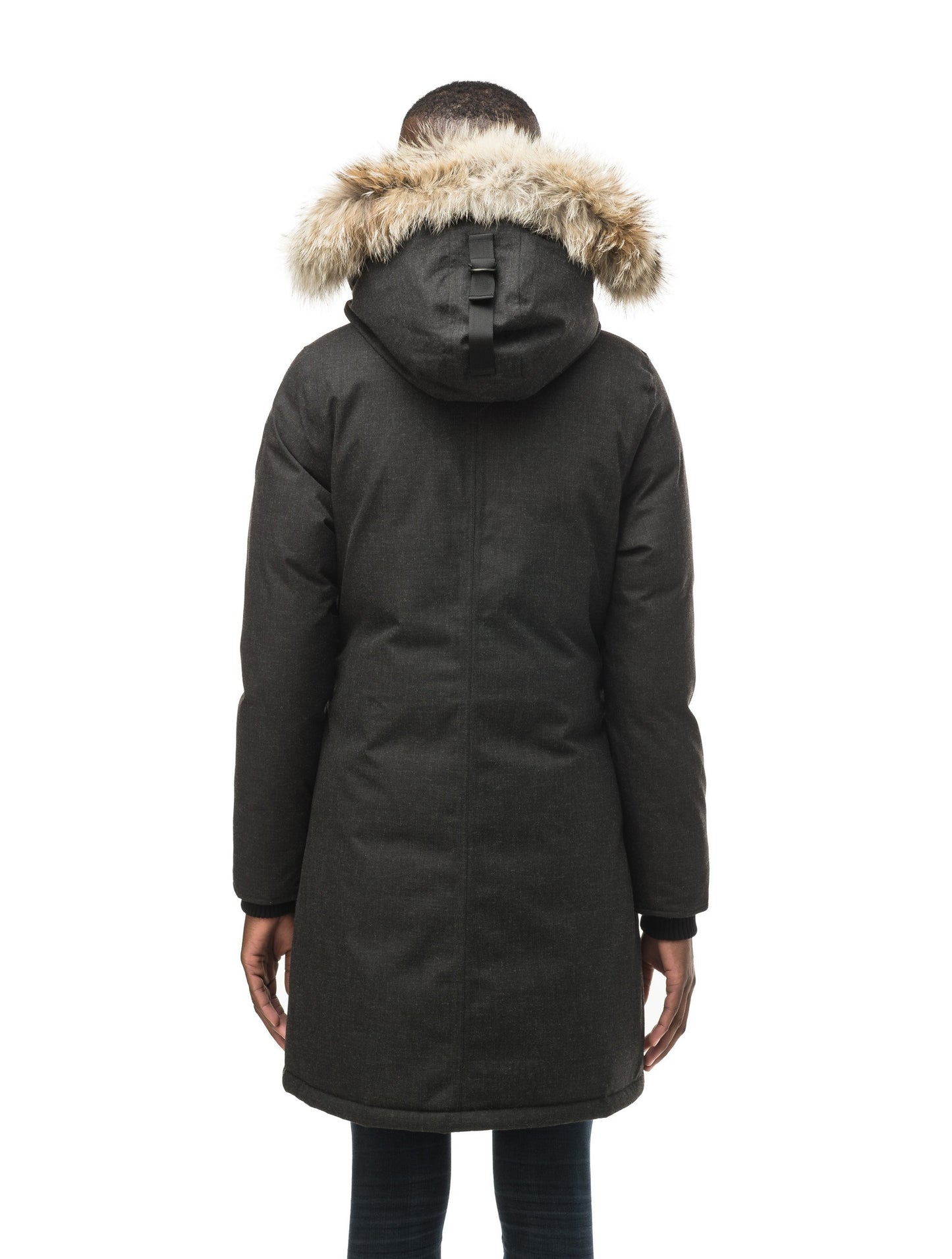 Best selling women's down filled knee length parka with removable down filled hood in H. Black