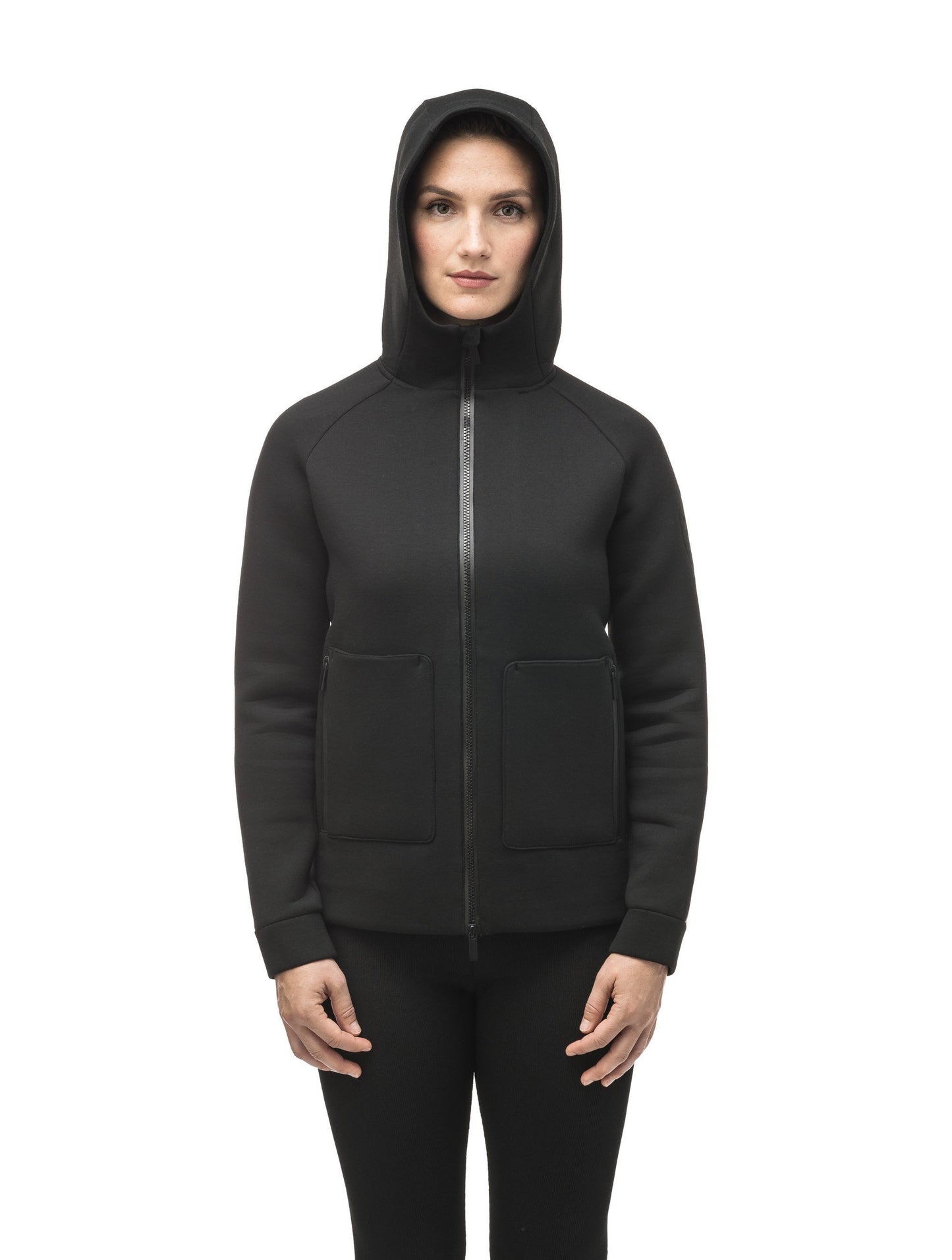 Structured women's hoodie with exposed zipper in Black