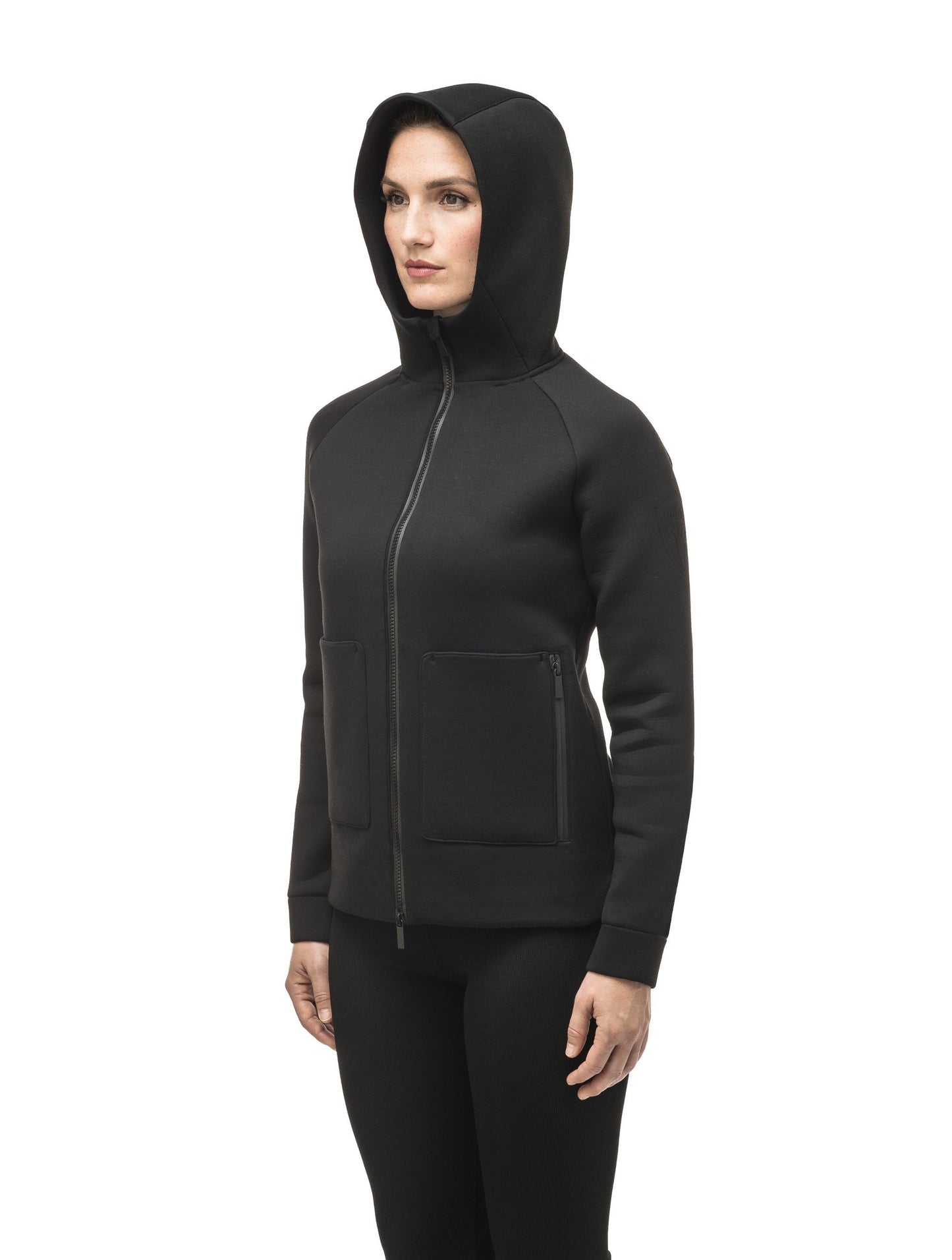 Structured women's hoodie with exposed zipper in Black