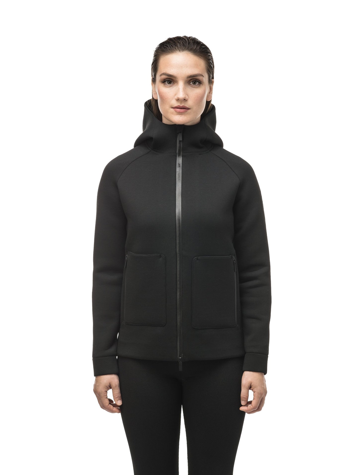 Structured women's hoodie with exposed zipper in Black