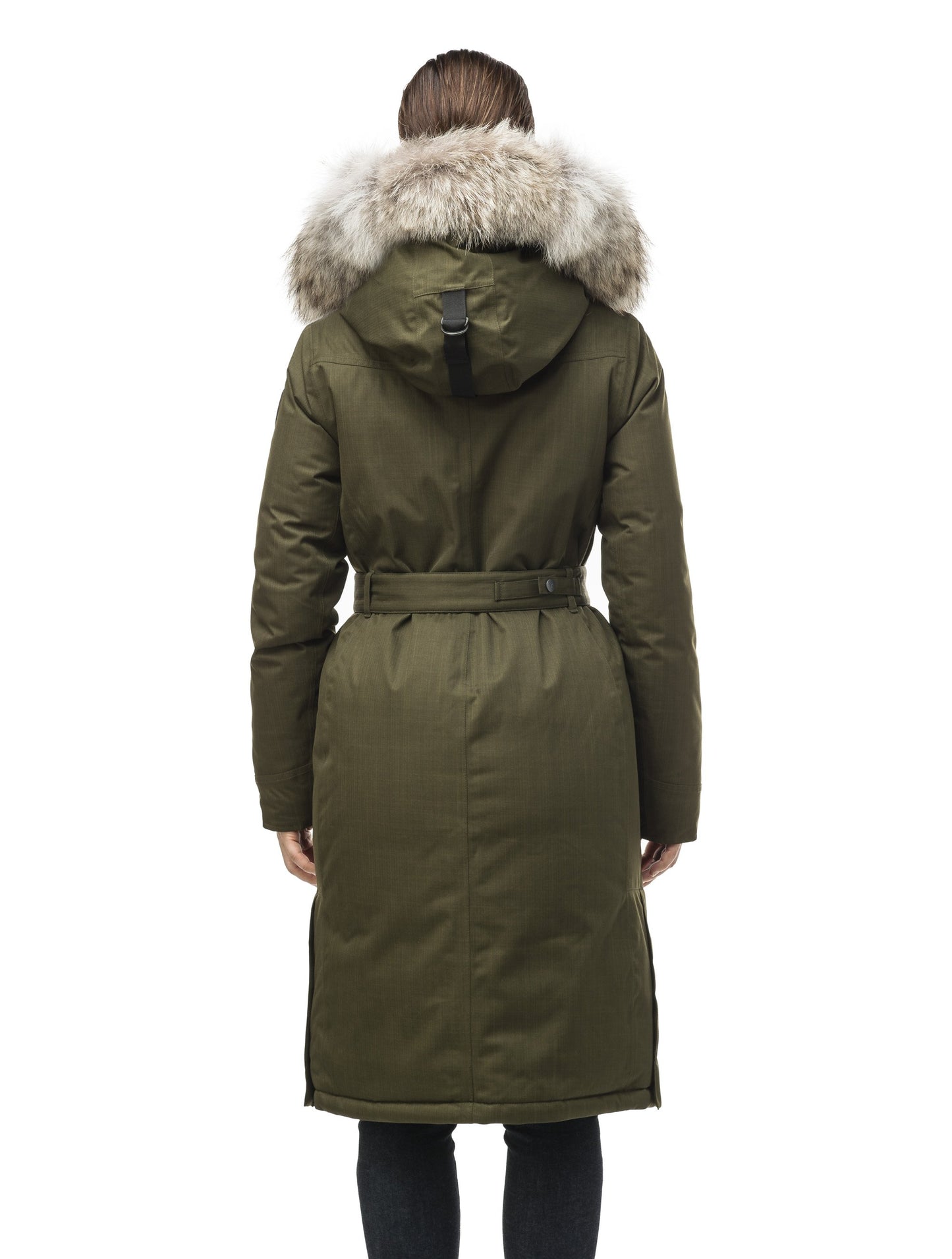 Women's maxi down filled parka with calf length hem in CH Fatigue