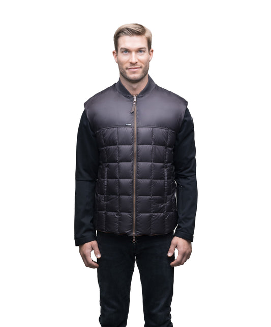Quilted men's down filled vest in Dark Brown