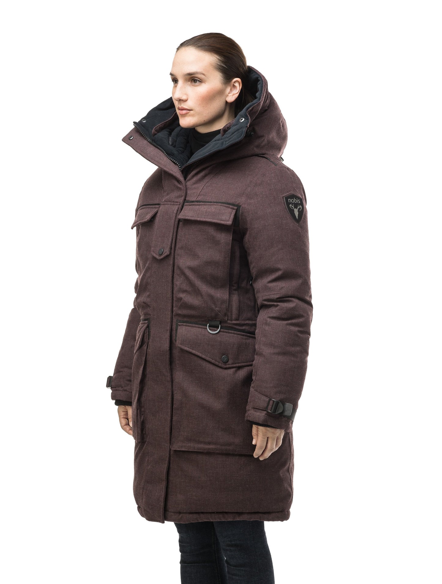 Women's extreme parka with our highest down filling and a removable down filled hood in H. Burgundy