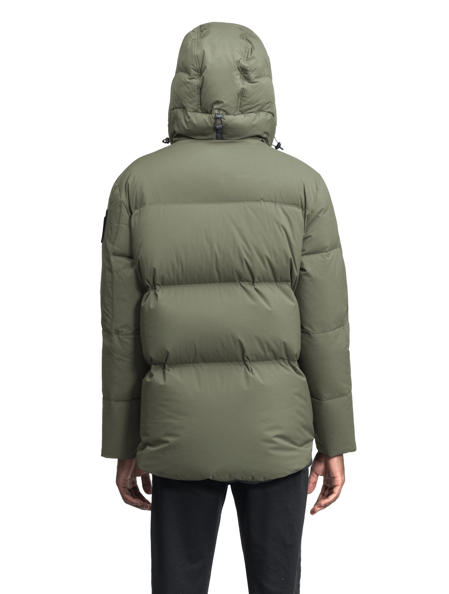 Supra Men's Performance Puffer in hip length, Technical Taffeta and 3-Ply Micro Denier fabrication, Premium Canadian White Duck Down insulation, non-removable down filled hood, centre front two-way zipper, flap pockets at waist, and zipper pocket at left bicep, in Clover