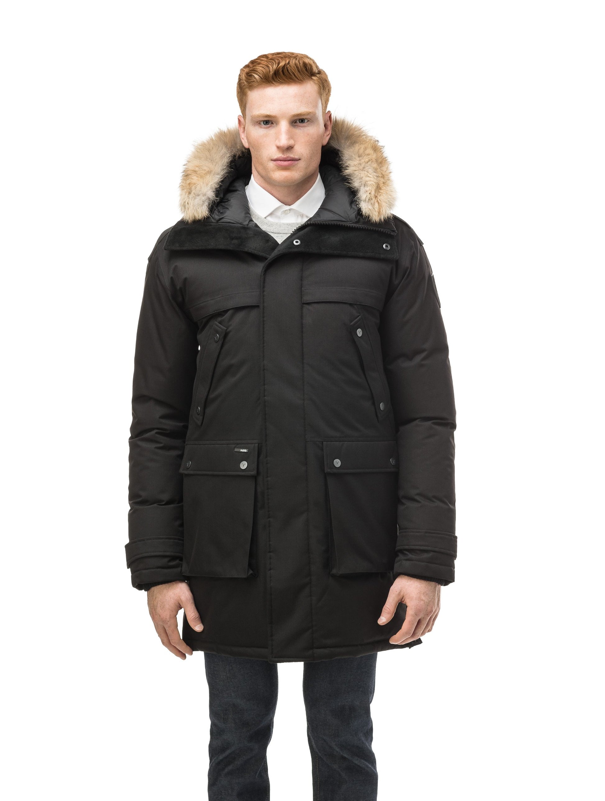 Men's Best Selling Parka the Yatesy is a down filled jacket with a zipper closure and magnetic placket in CH Black