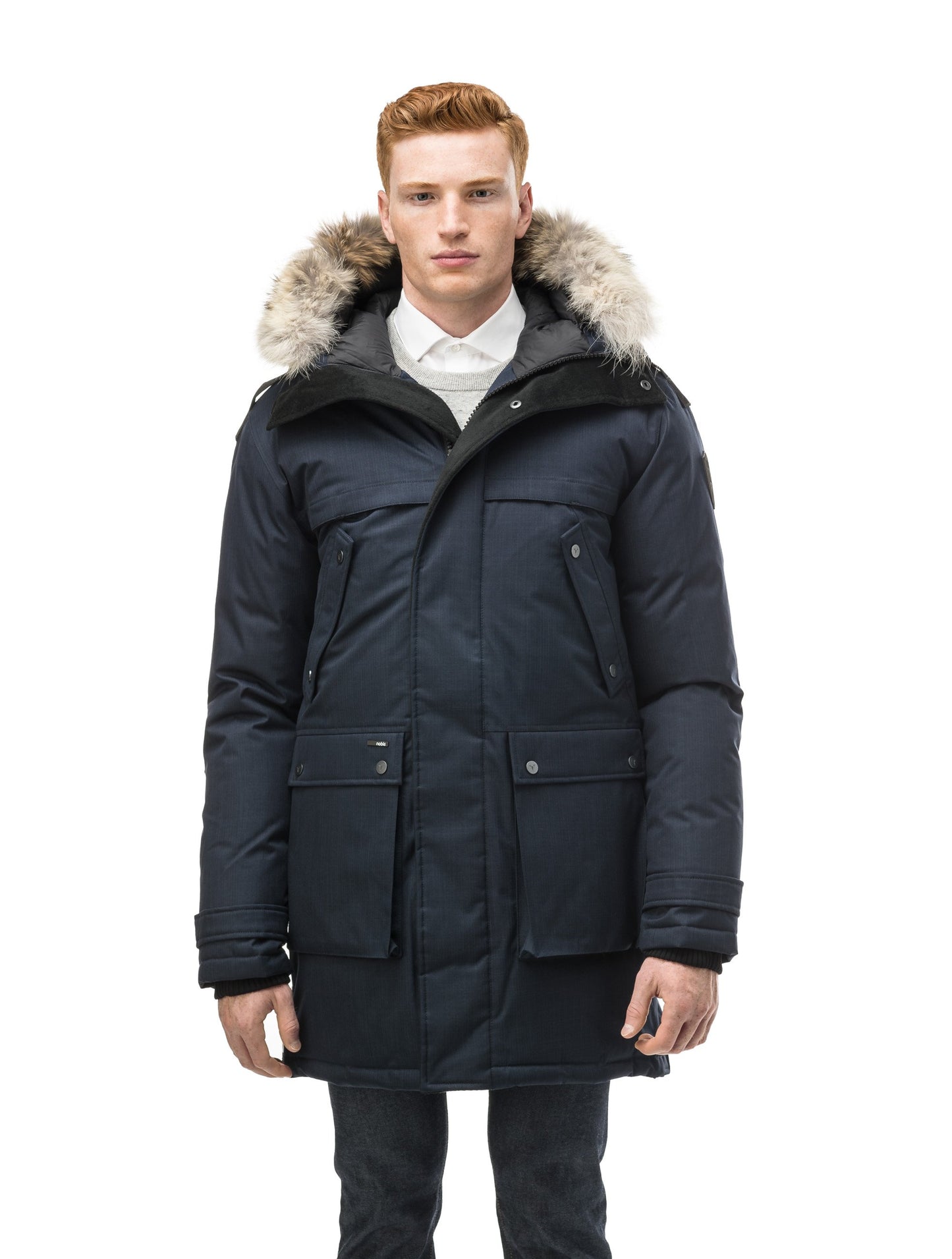 Men's Best Selling Parka the Yatesy is a down filled jacket with a zipper closure and magnetic placket in CH Navy