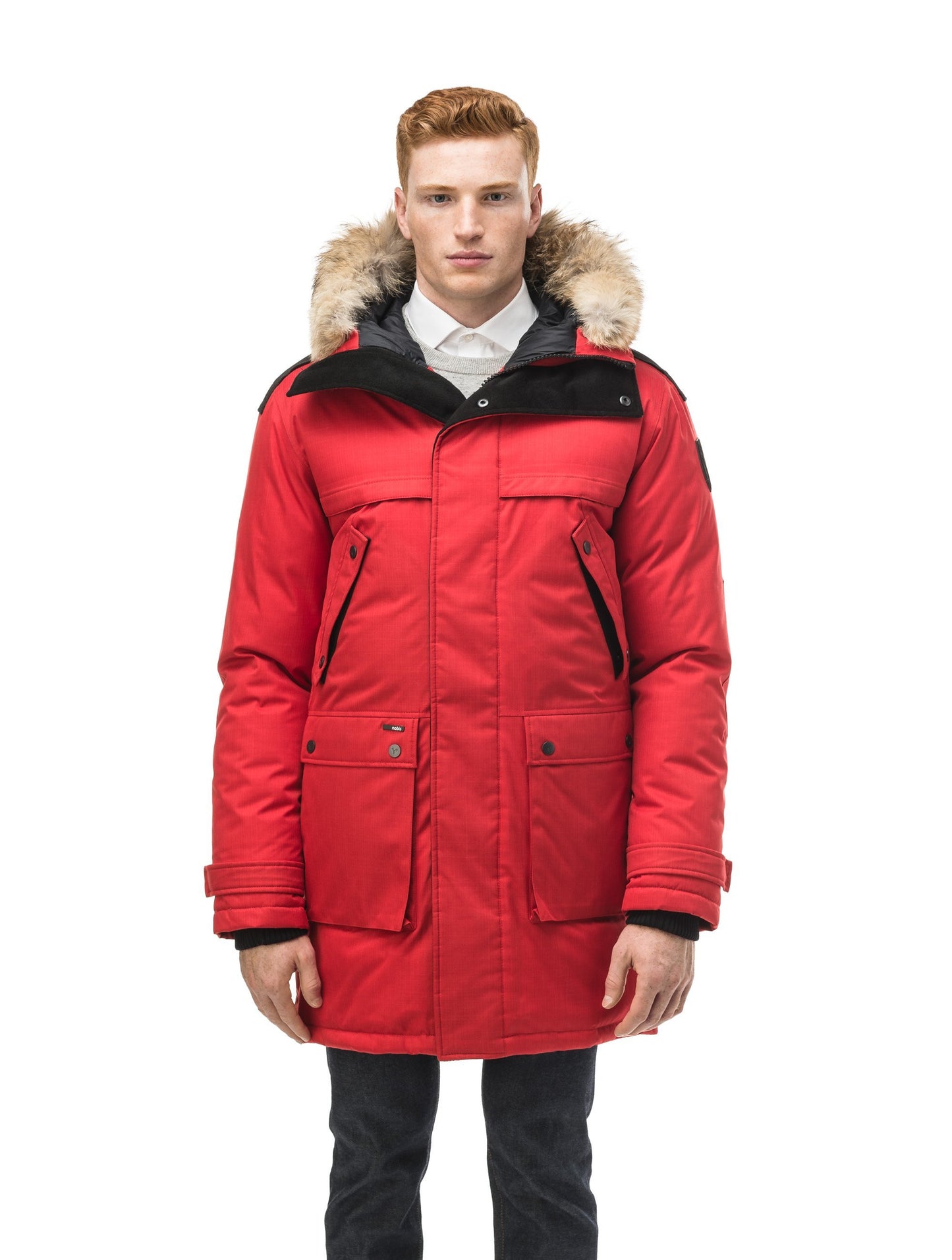 Men's Best Selling Parka the Yatesy is a down filled jacket with a zipper closure and magnetic placket in CH Red