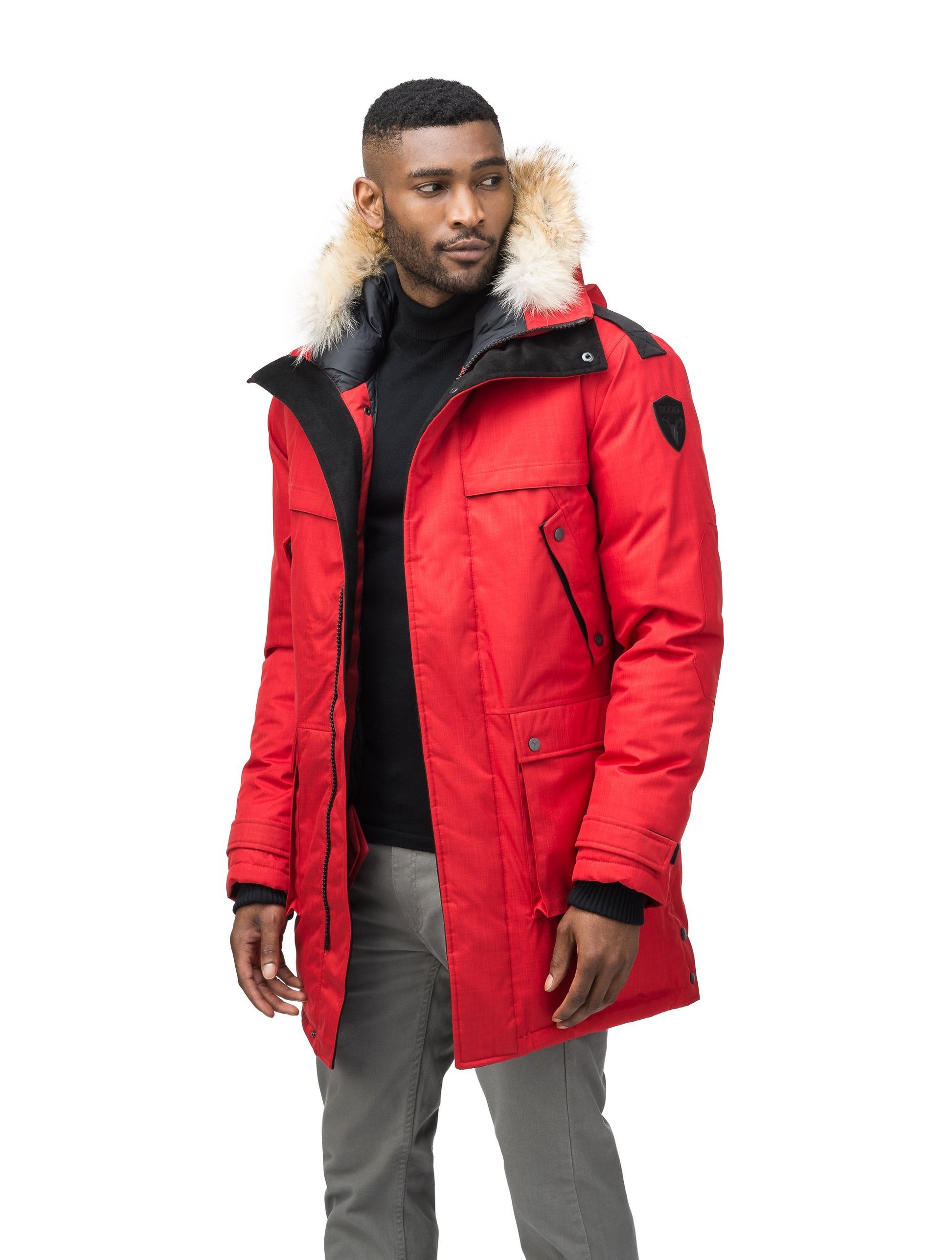 Men's Best Selling Parka the Yatesy is a down filled jacket with a zipper closure and magnetic placket in CH Red