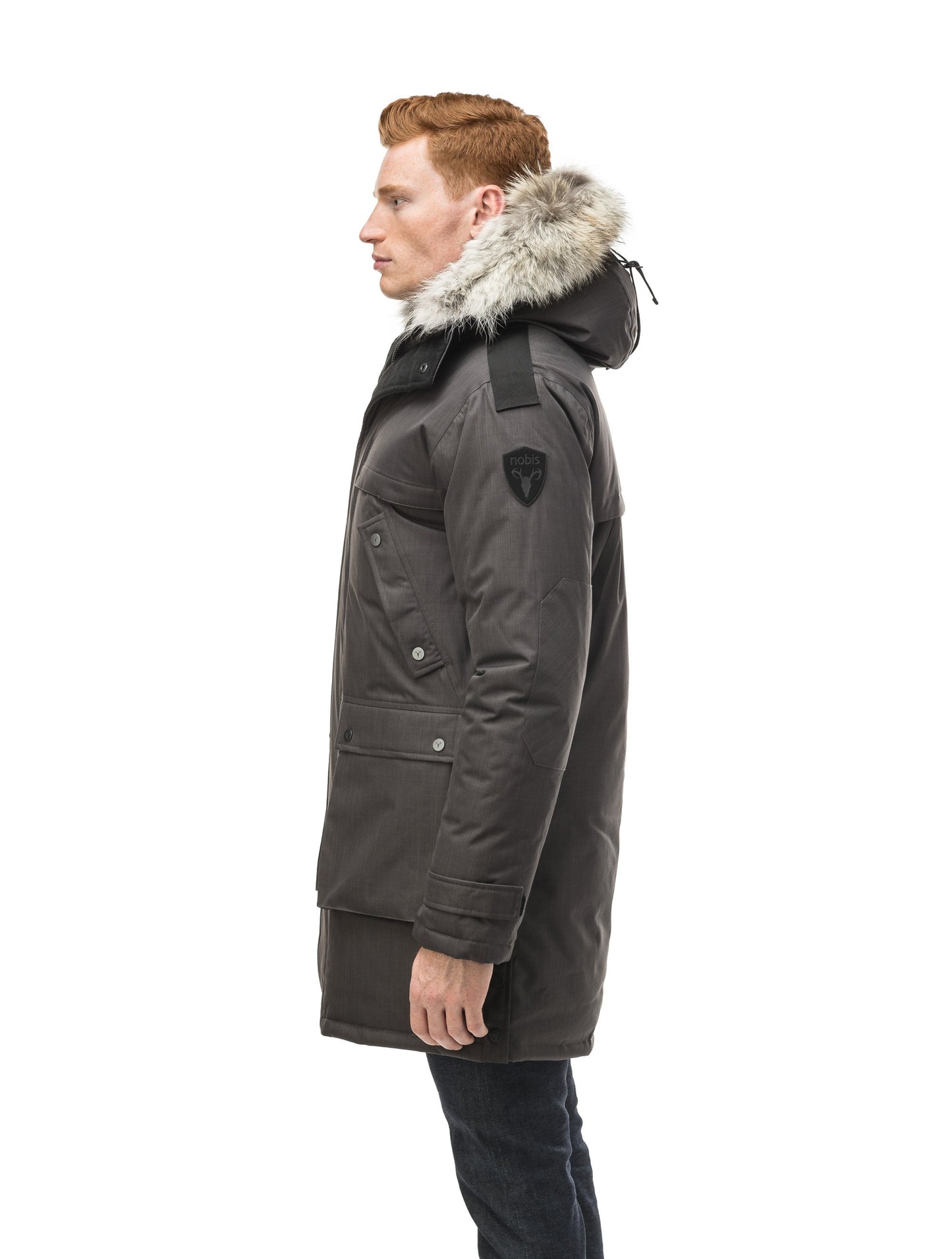 Men's Best Selling Parka the Yatesy is a down filled jacket with a zipper closure and magnetic placket in CH Steel Grey