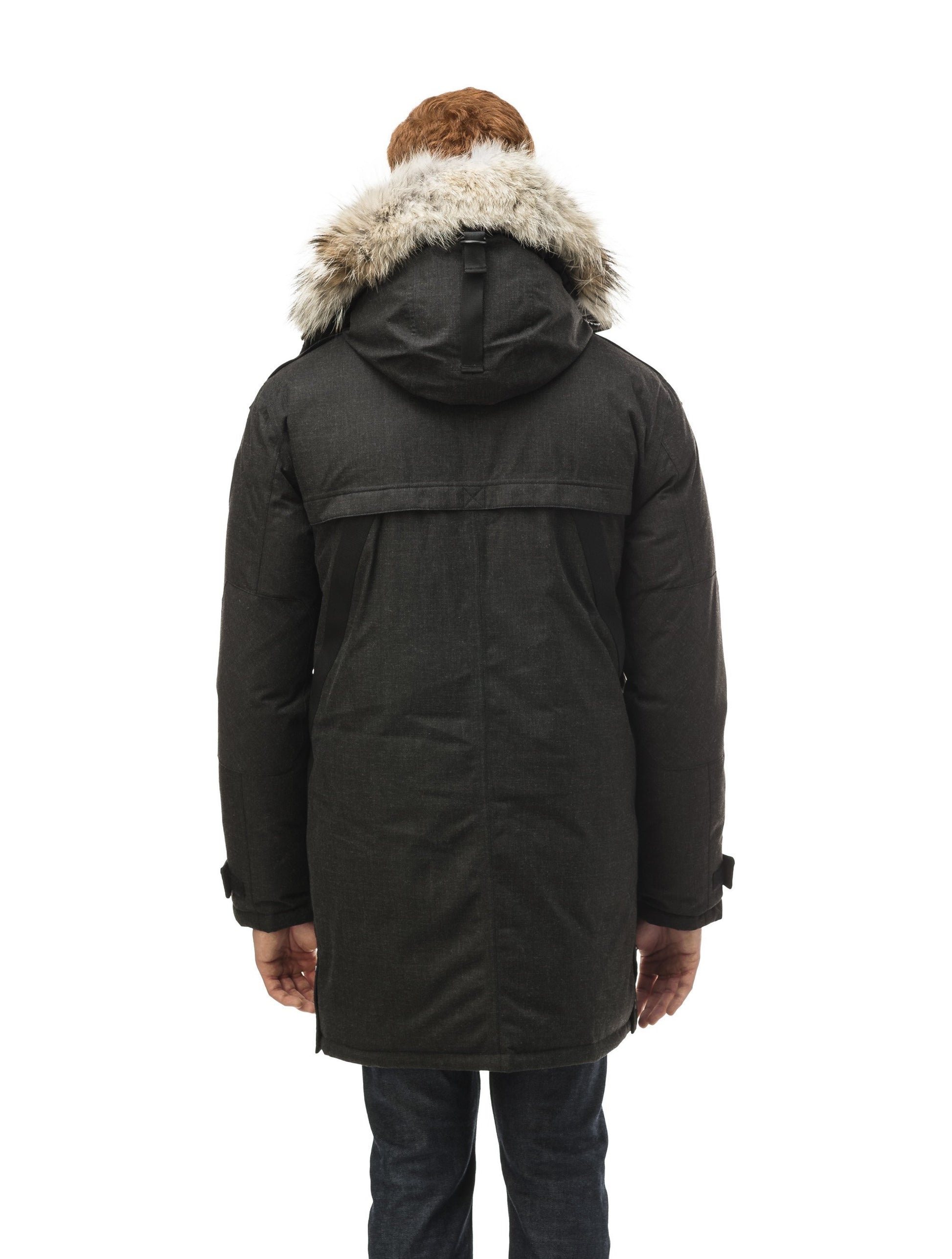 Men's Best Selling Parka the Yatesy is a down filled jacket with a zipper closure and magnetic placket in H. Black