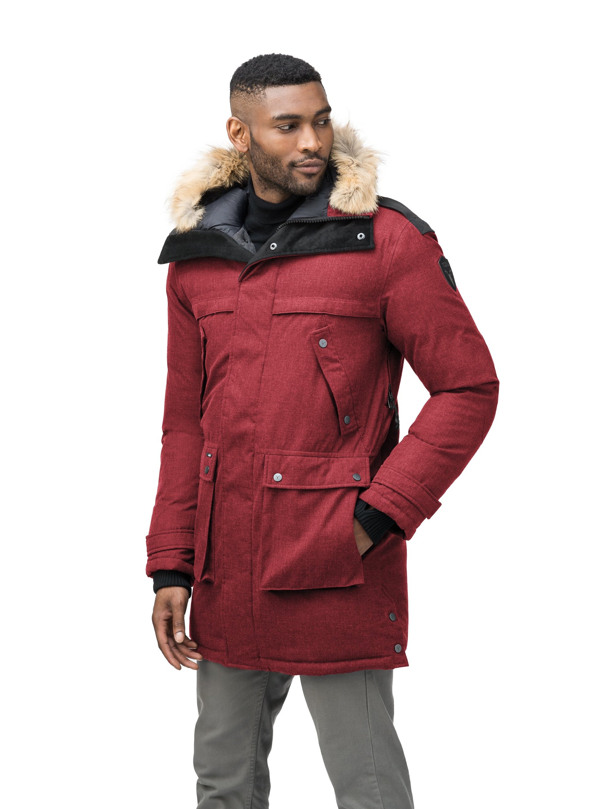 Men's Best Selling Parka the Yatesy is a down filled jacket with a zipper closure and magnetic placket in CH Cabernet